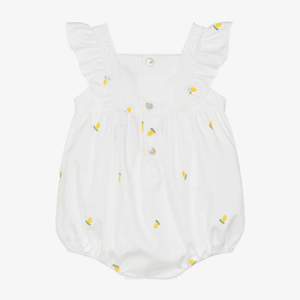 Pureté Du... Bébé-Baby Girls White Cotton Sateen Shortie with Embroidered Lemons | Childrensalon