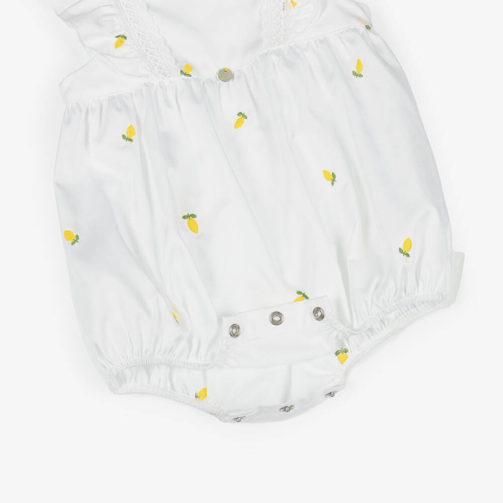 Pureté Du... Bébé-Baby Girls White Cotton Sateen Shortie with Embroidered Lemons | Childrensalon