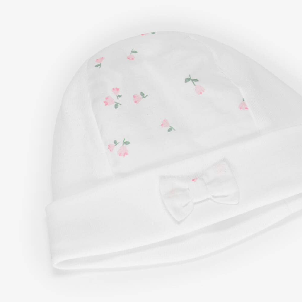 Pureté Du... Bébé-Baby Girls White & Pink Cotton Floral Layette Hat | Childrensalon
