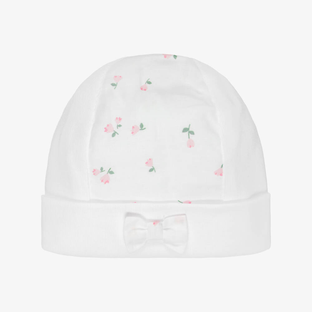 Pureté Du... Bébé-Baby Girls White & Pink Cotton Floral Layette Hat | Childrensalon
