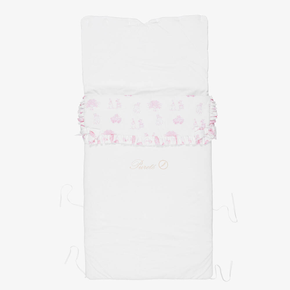 Pureté Du... Bébé-Baby Girls White & Pink Toile de Jouy Cotton Nest (90cm) | Childrensalon