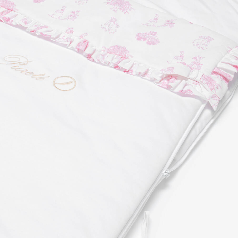 Pureté Du... Bébé-Baby Girls White & Pink Toile de Jouy Cotton Nest (90cm) | Childrensalon