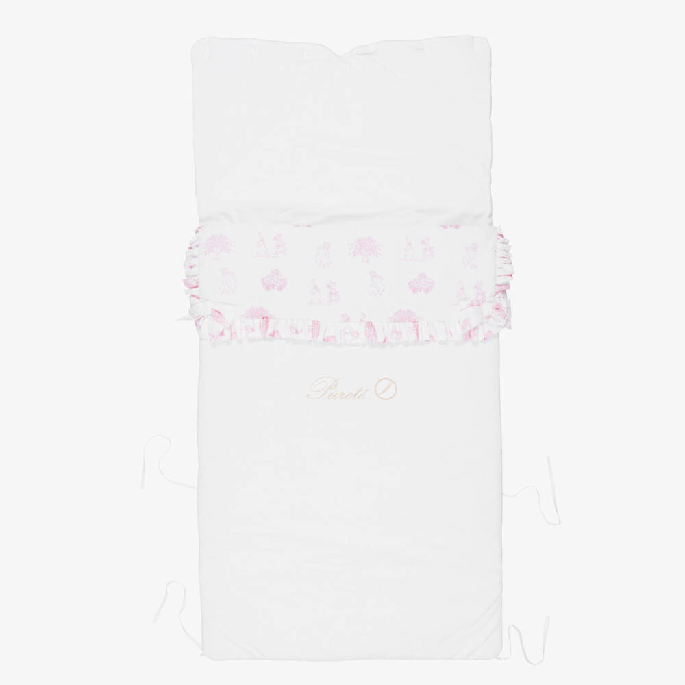 Pureté Du... Bébé-Baby Girls White & Pink Toile de Jouy Cotton Nest (90cm) | Childrensalon