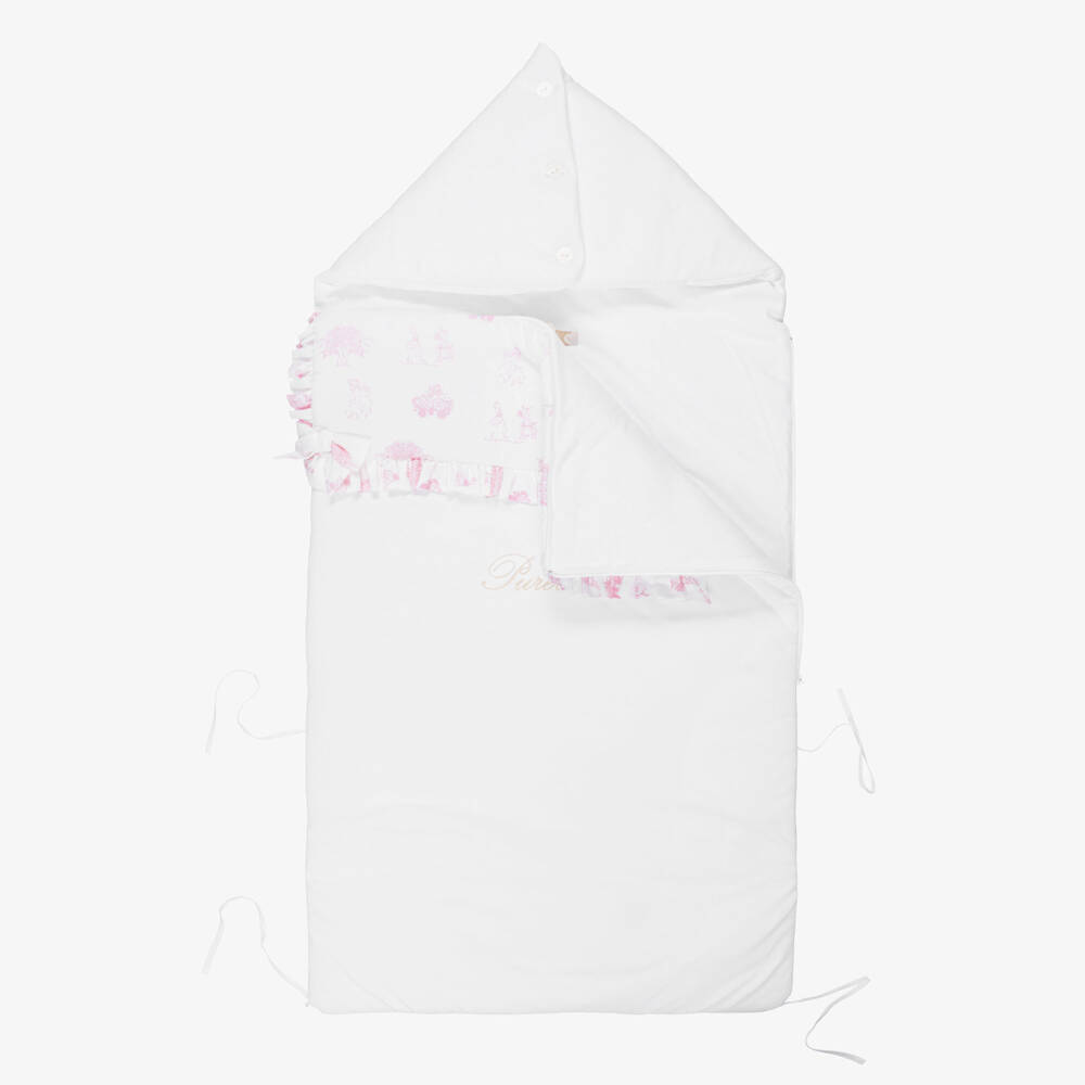 Pureté Du... Bébé-Baby Girls White & Pink Toile de Jouy Cotton Nest (90cm) | Childrensalon