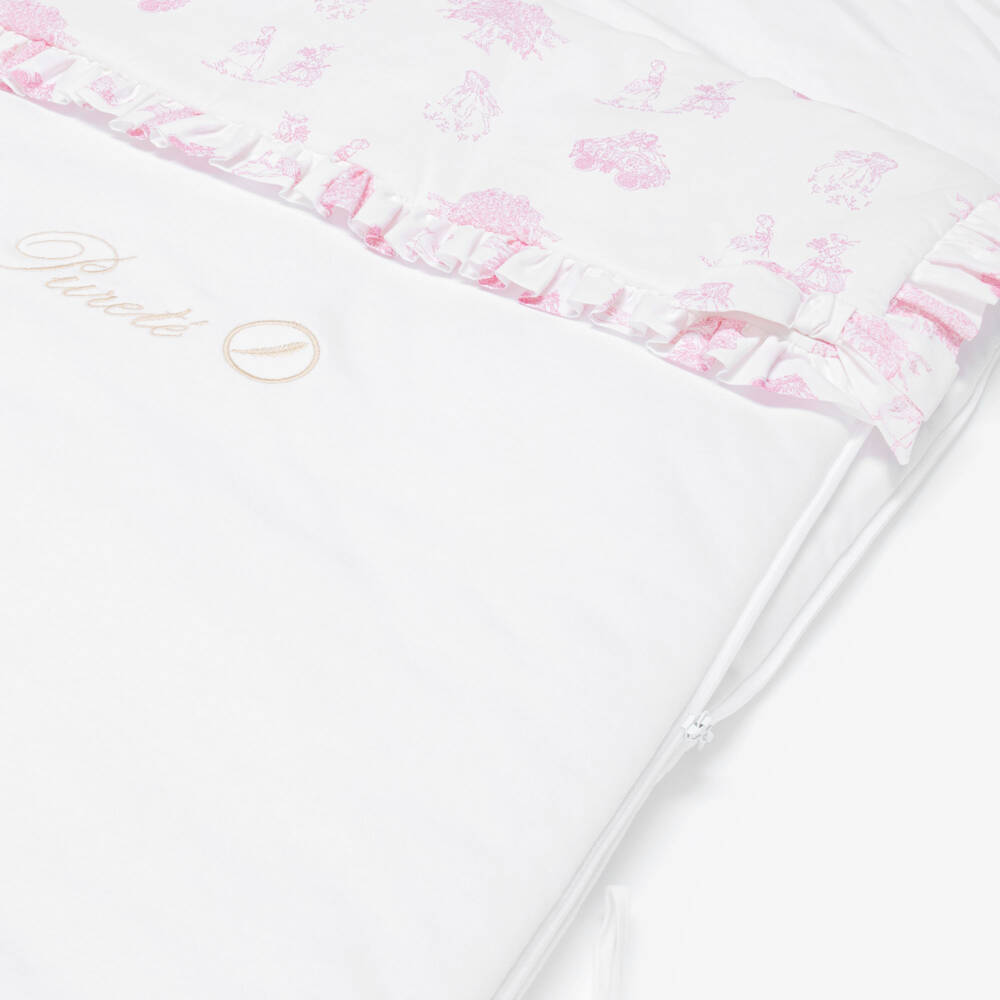 Pureté Du... Bébé-Baby Girls White & Pink Toile de Jouy Cotton Nest (90cm) | Childrensalon