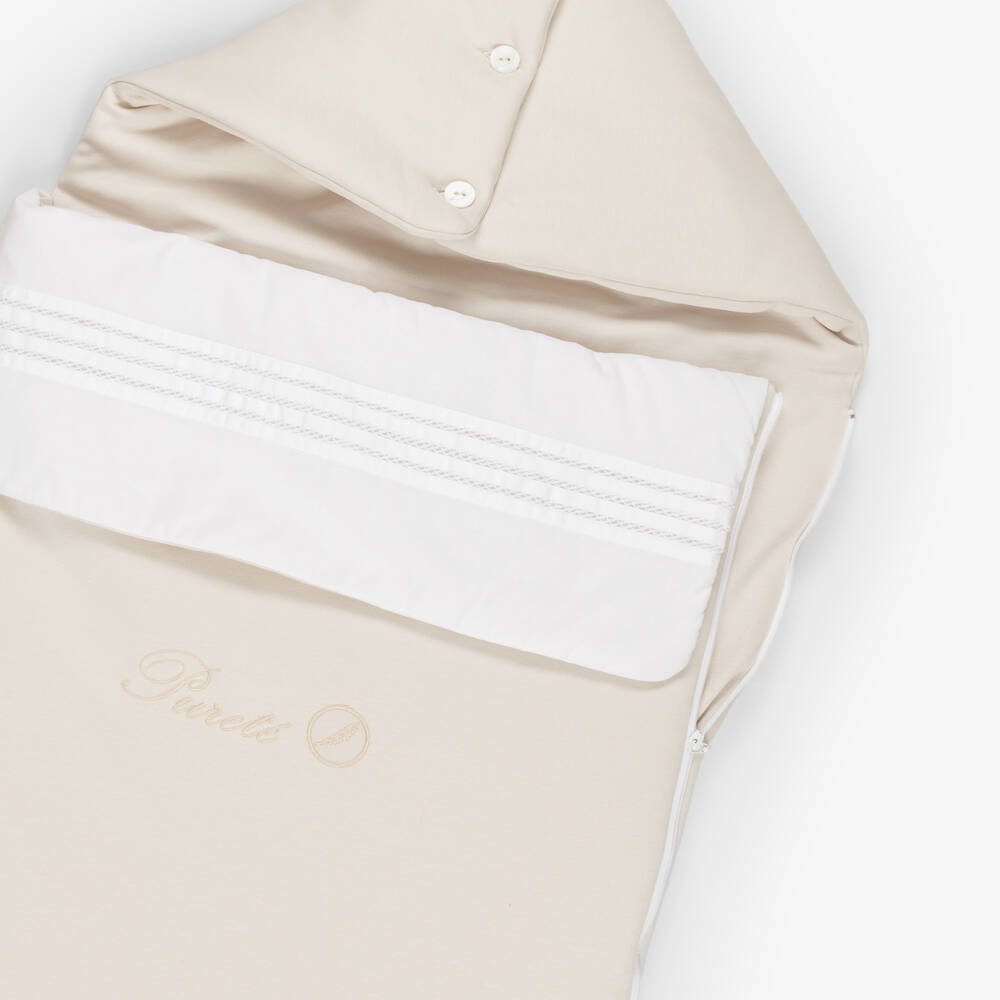 Pureté Du... Bébé-Beige Cotton Jersey Embroidered Baby Nest (90cm) | Childrensalon