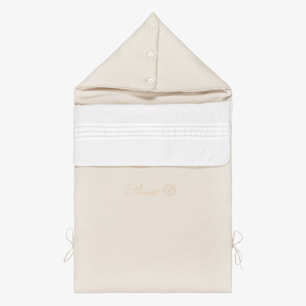 Pureté Du... Bébé-Beige Cotton Jersey Embroidered Baby Nest (90cm) | Childrensalon