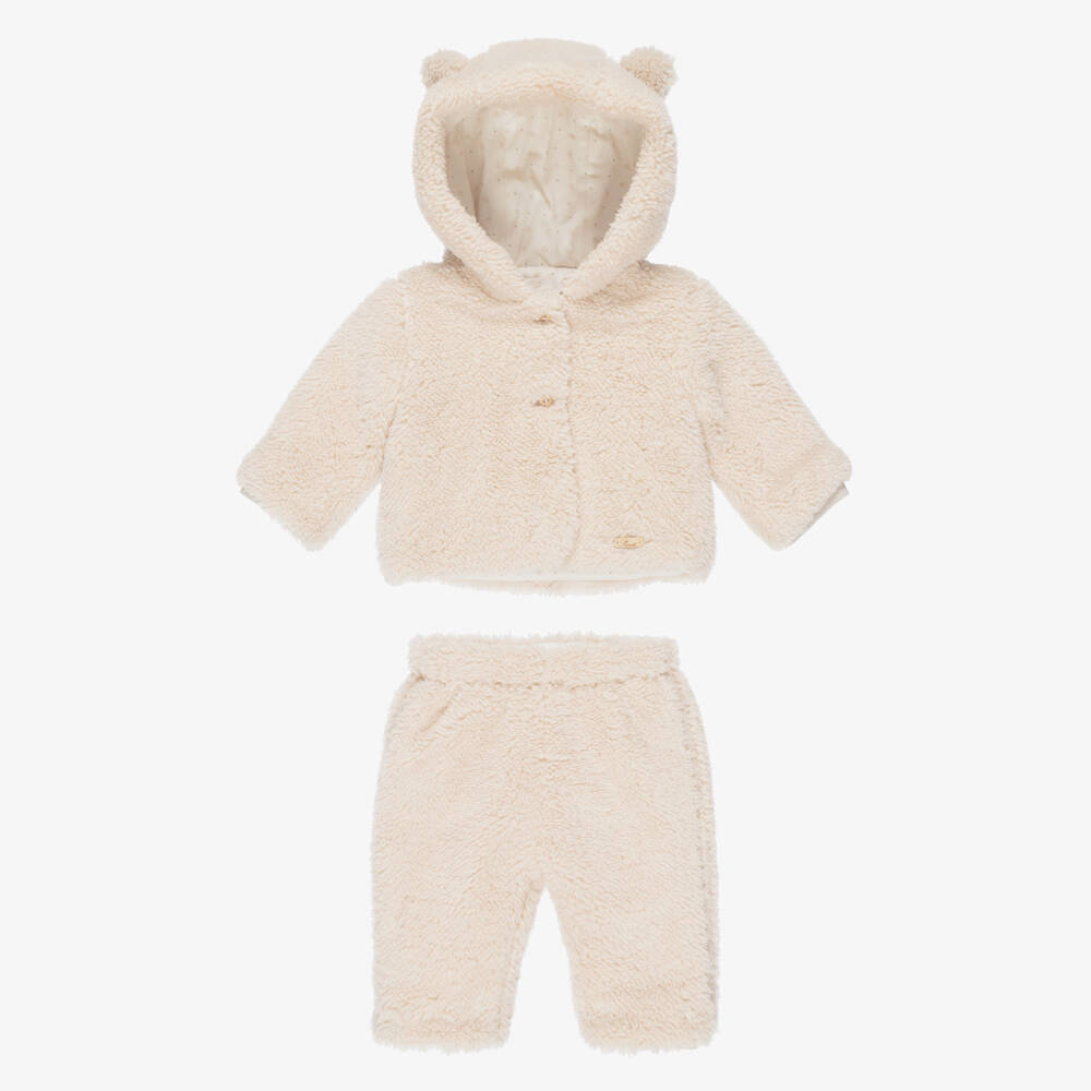 Pureté Du... Bébé-Beige Teddy Fleece Two-Piece Pramsuit | Childrensalon