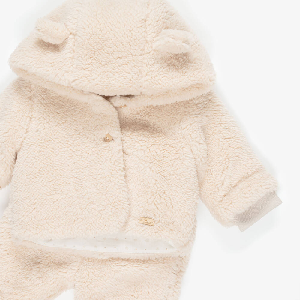 Pureté Du... Bébé-Beige Teddy Fleece Two-Piece Pramsuit | Childrensalon