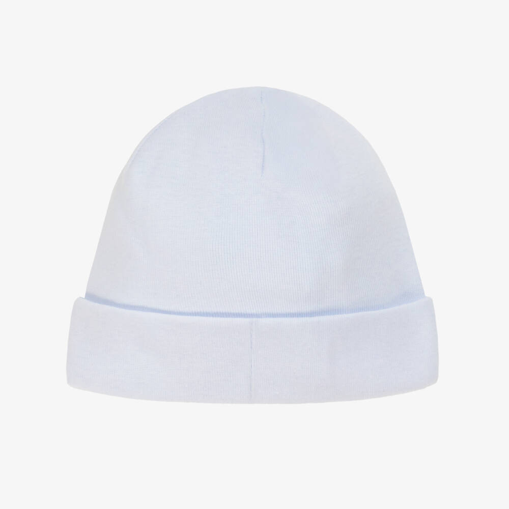 Pureté Du... Bébé-Blue Cotton Jersey Hat with Embroidered Rocking Horse | Childrensalon