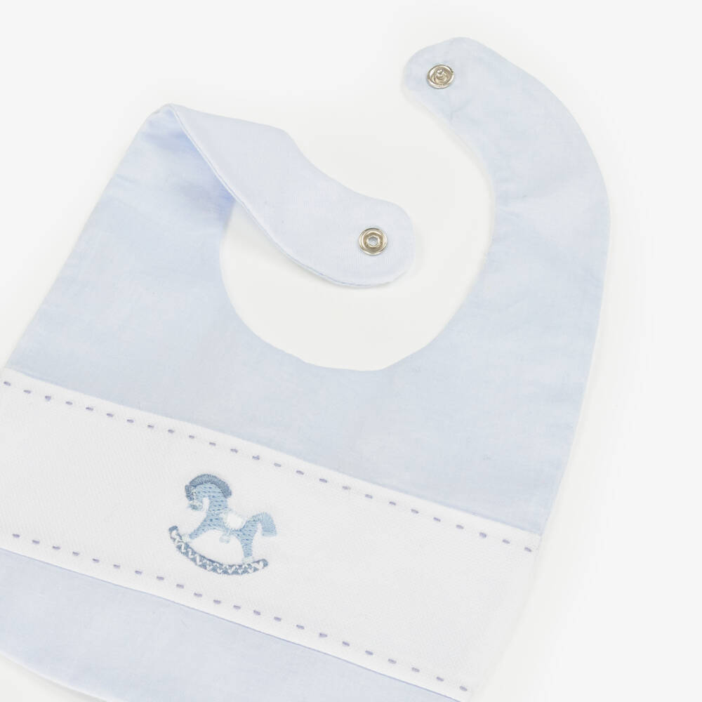 Pureté Du... Bébé-Слюнявчик голубой из хлопка с вышивкой лошадки-каталки | Childrensalon