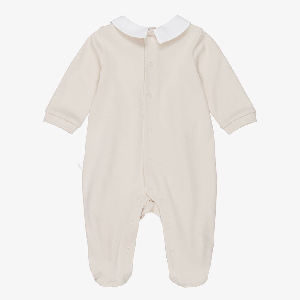 Pureté Du... Bébé-Boys Beige Cotton Babygrow with White Collar | Childrensalon
