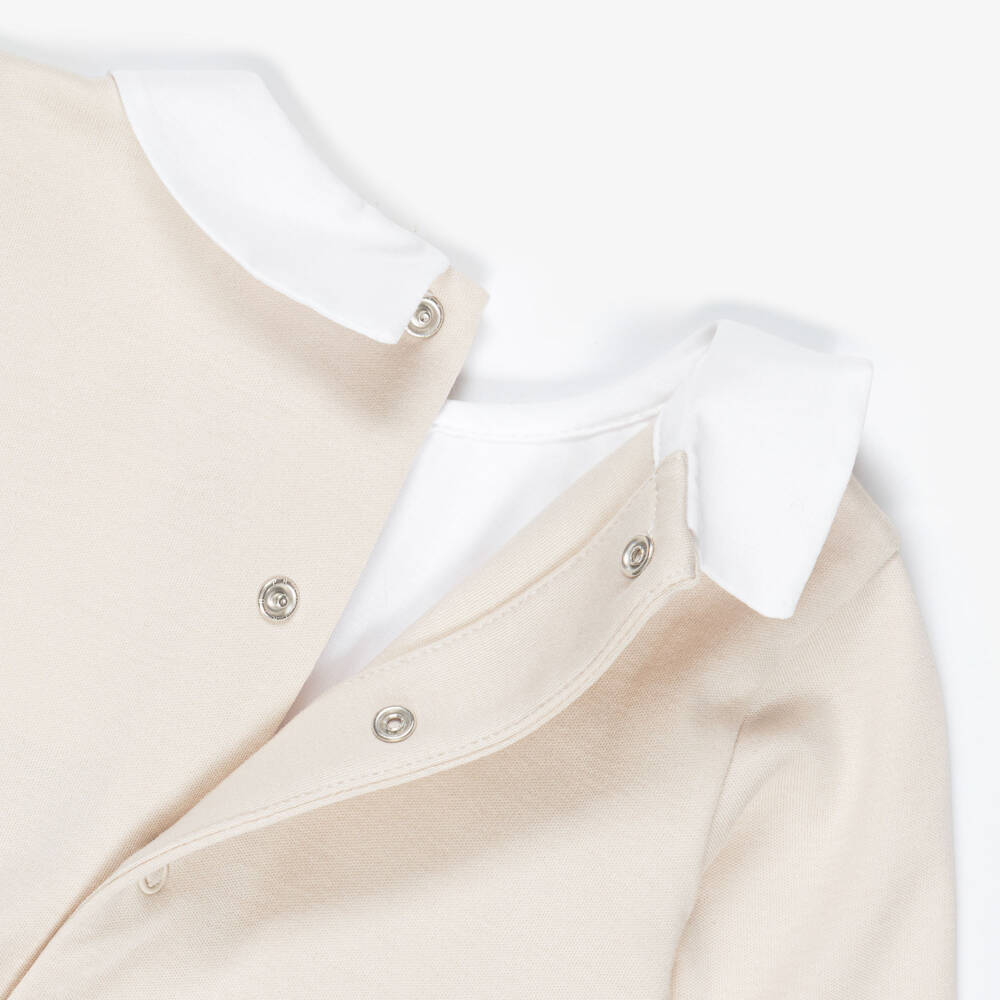 Pureté Du... Bébé-Boys Beige Cotton Babygrow with White Collar | Childrensalon