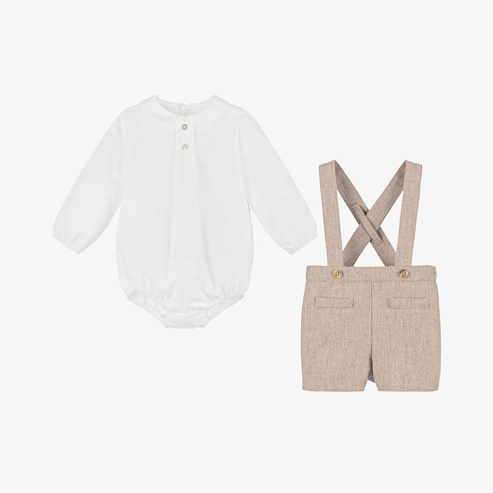 Pureté Du... Bébé-طقم شورت أطفال ولادي مزيج صوف وقطن لون بيج وعاجي للأولاد | Childrensalon