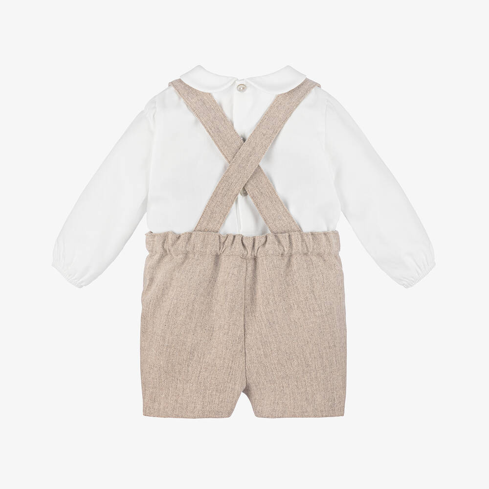 Pureté Du... Bébé-طقم شورت أطفال ولادي مزيج صوف وقطن لون بيج وعاجي للأولاد | Childrensalon