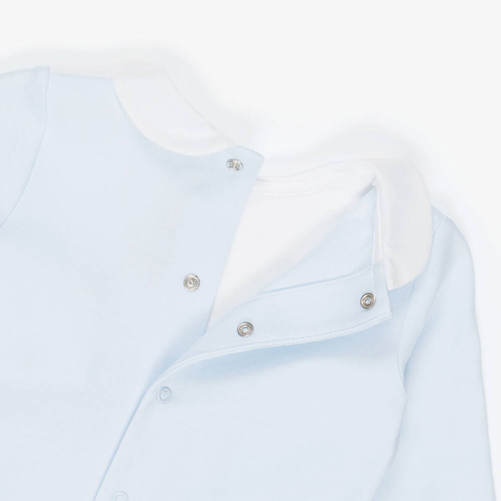 Pureté Du... Bébé-Boys Blue & White Cotton Pintuck Babygrow | Childrensalon