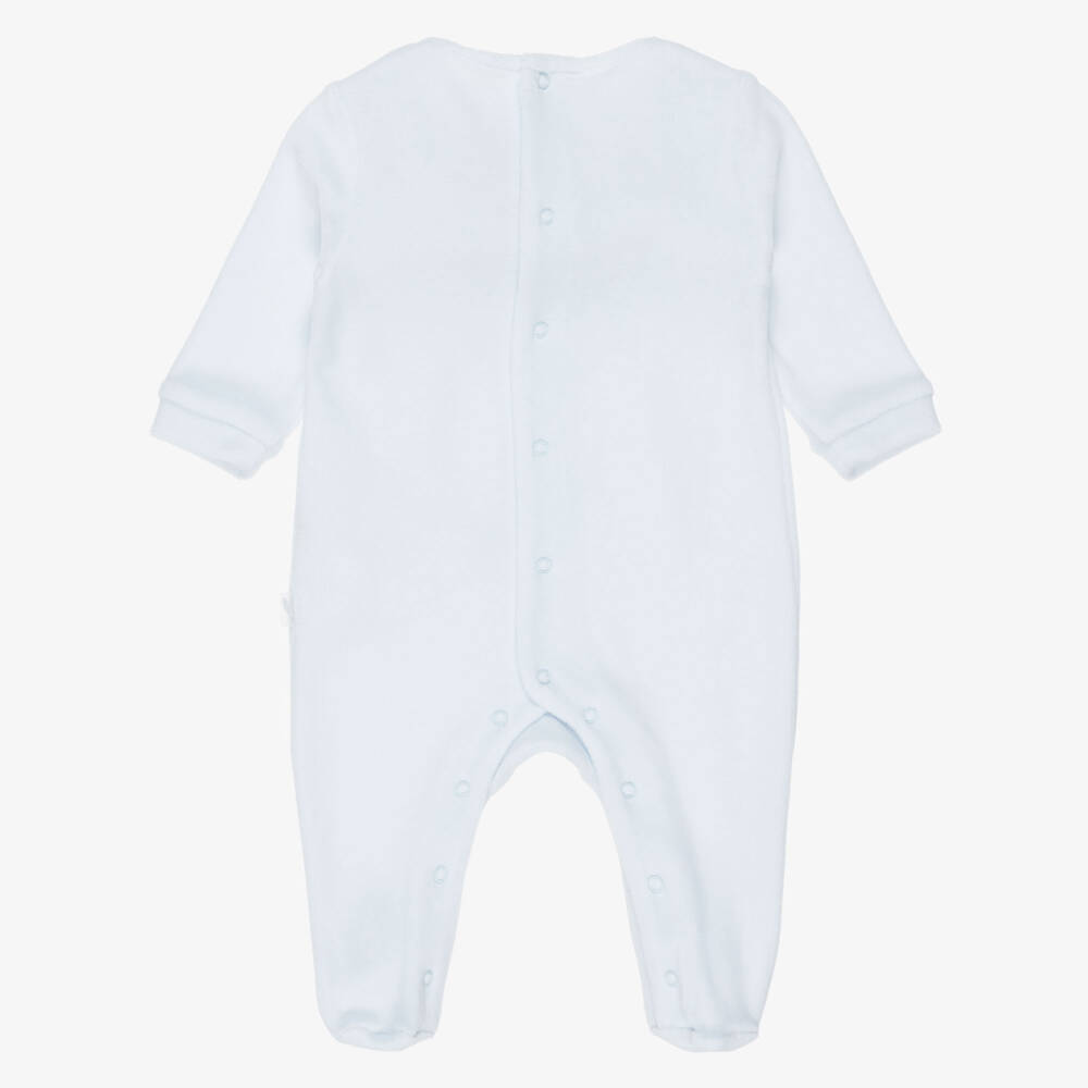 Pureté Du... Bébé-Boys Bunny Babygrow in Pale Blue Velour | Childrensalon
