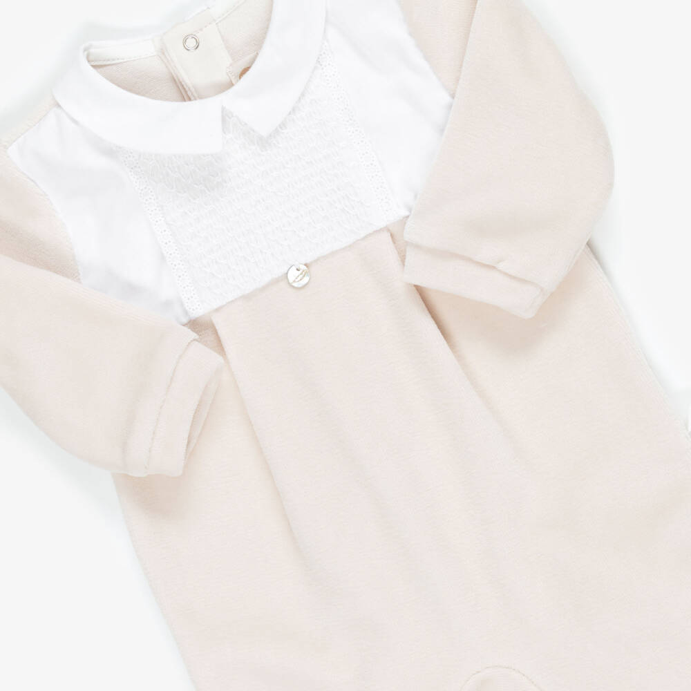 Pureté Du... Bébé-Boys Light Beige Velour Babygrow | Childrensalon