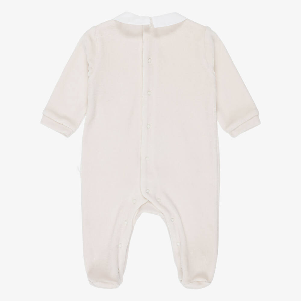 Pureté Du... Bébé-Boys Light Beige Velour Babygrow | Childrensalon