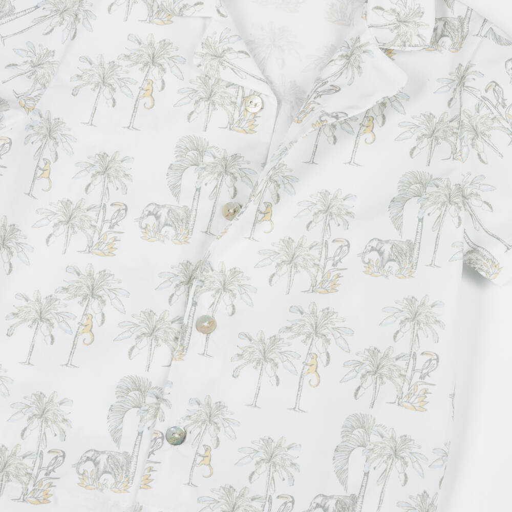 Pureté Du... Bébé-Boys Short White Cotton Pyjamas with Grey Jungle Print | Childrensalon
