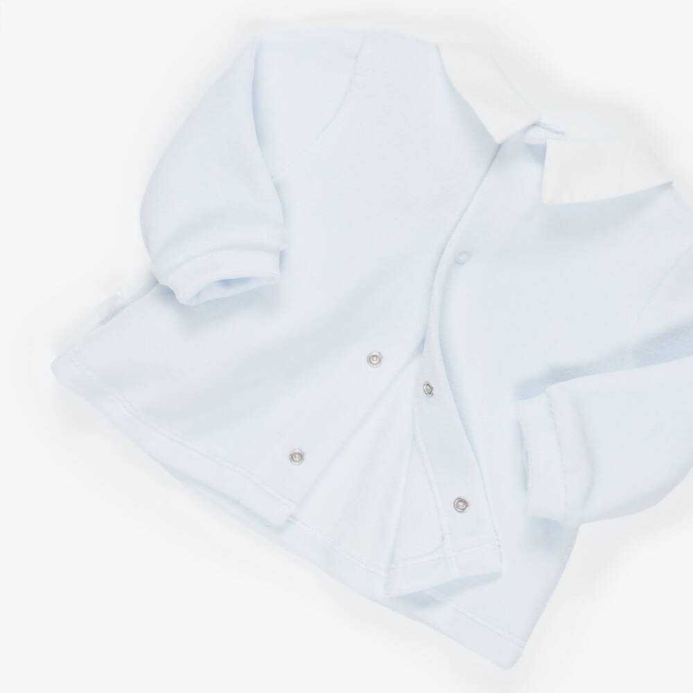 Pureté Du... Bébé-Boys Two-Piece Babygrow in Pale Blue Velour | Childrensalon