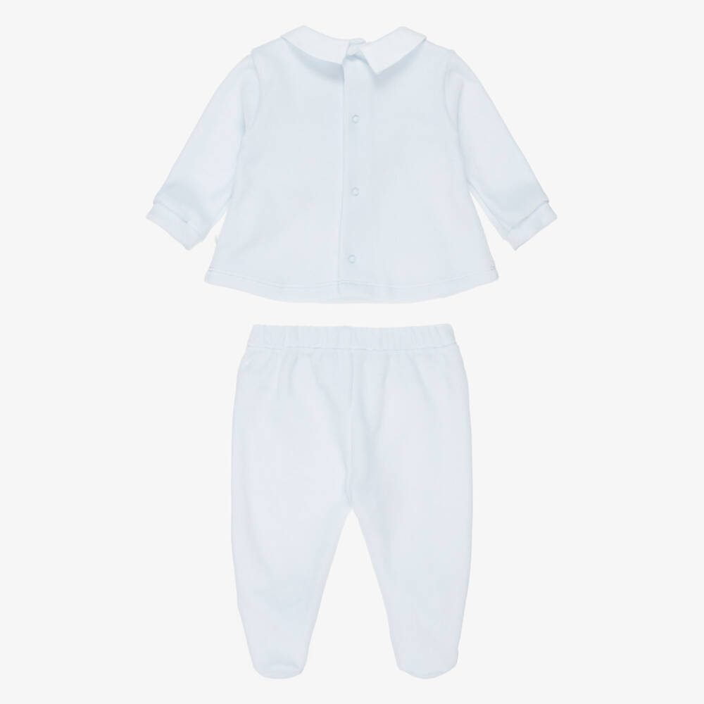 Pureté Du... Bébé-Boys Two-Piece Babygrow in Pale Blue Velour | Childrensalon