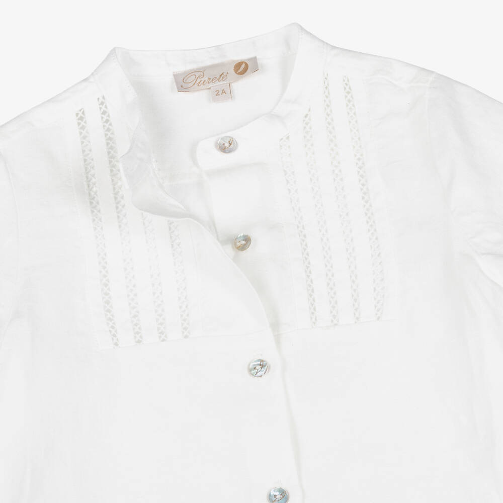 Pureté Du... Bébé-Boys White & Beige Shorts Set with Lacey Trim | Childrensalon