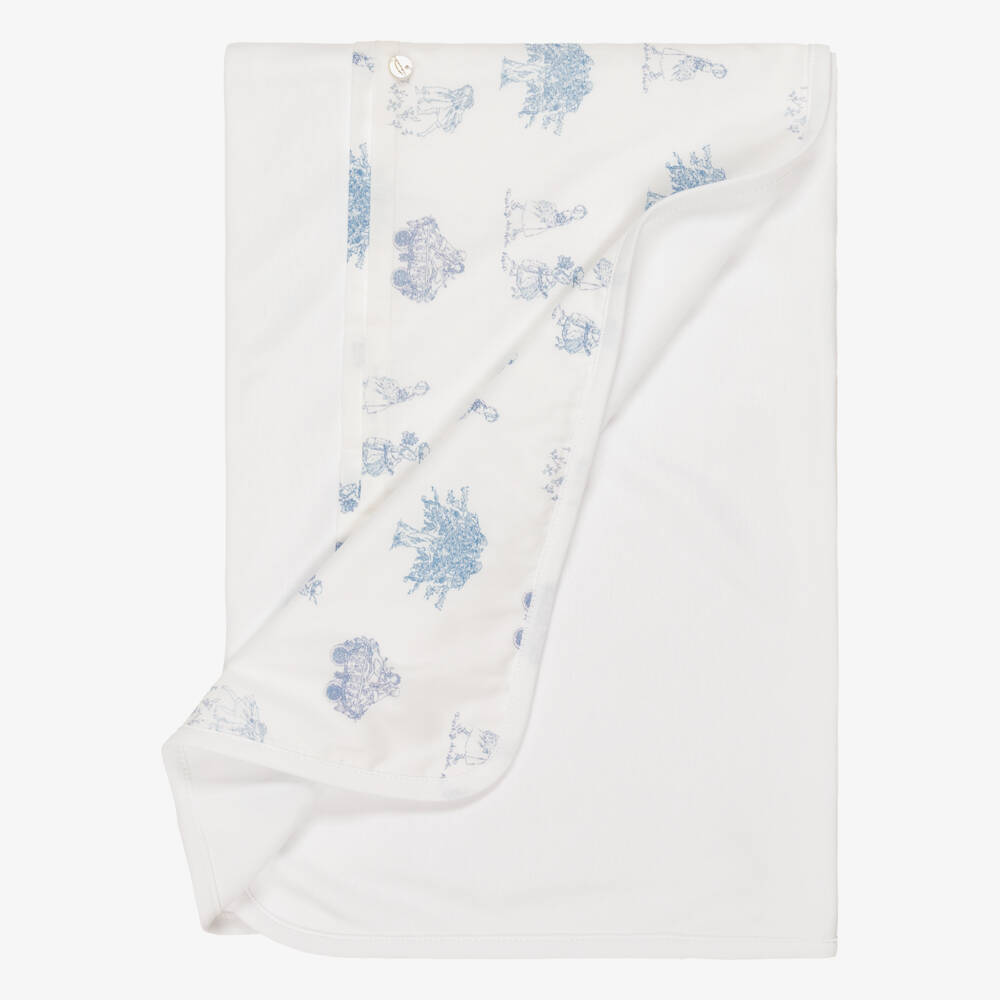 Pureté Du... Bébé-Boys White & Blue Toile De Jouy Cotton Blanket (73cm) | Childrensalon