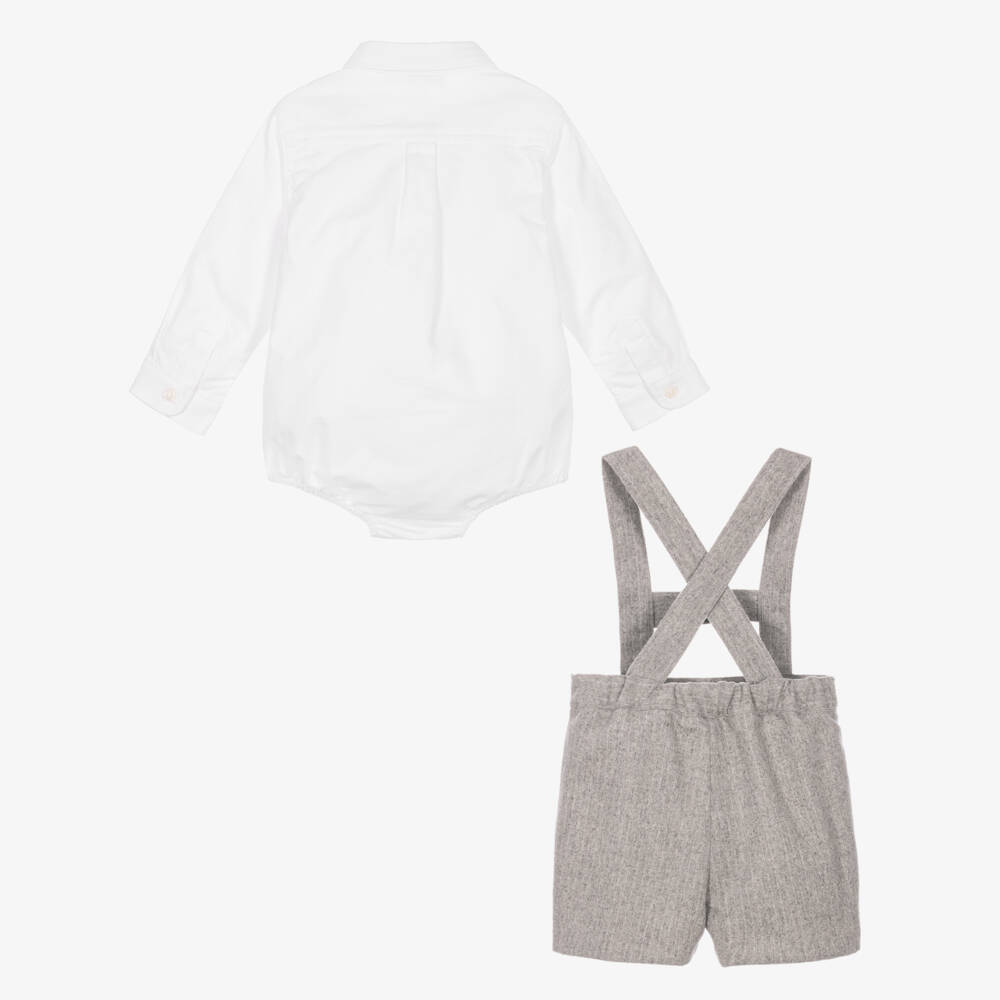Pureté Du... Bébé-Boys White Bodysuit & Grey Pinstripe Shorts Set | Childrensalon