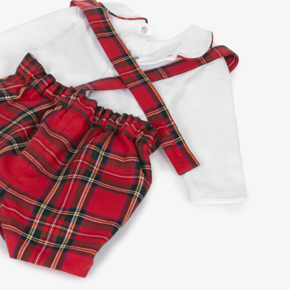 Pureté Du... Bébé-Boys White & Red Tartan Shorts Set | Childrensalon