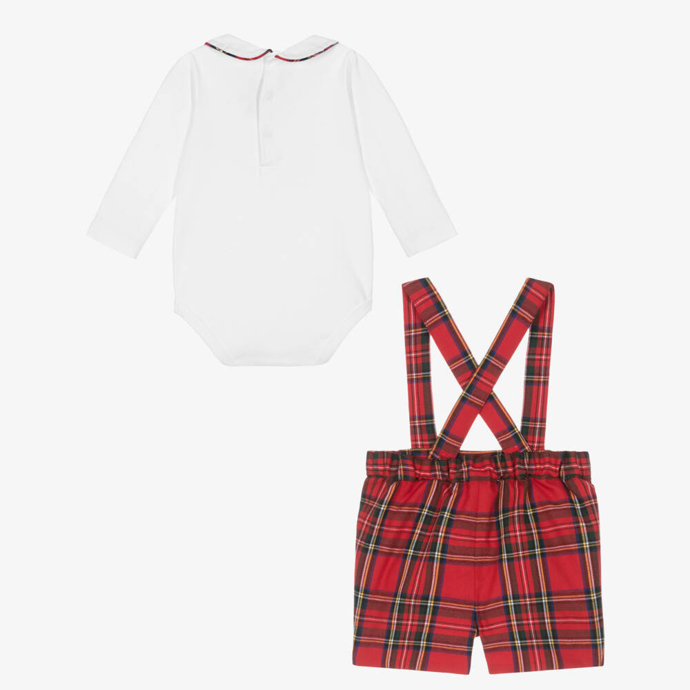 Pureté Du... Bébé-Boys White & Red Tartan Shorts Set | Childrensalon