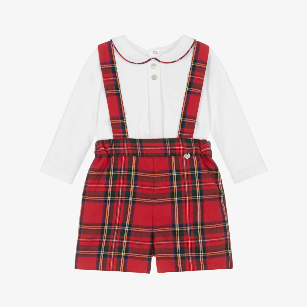 Pureté Du... Bébé-Boys White & Red Tartan Shorts Set | Childrensalon