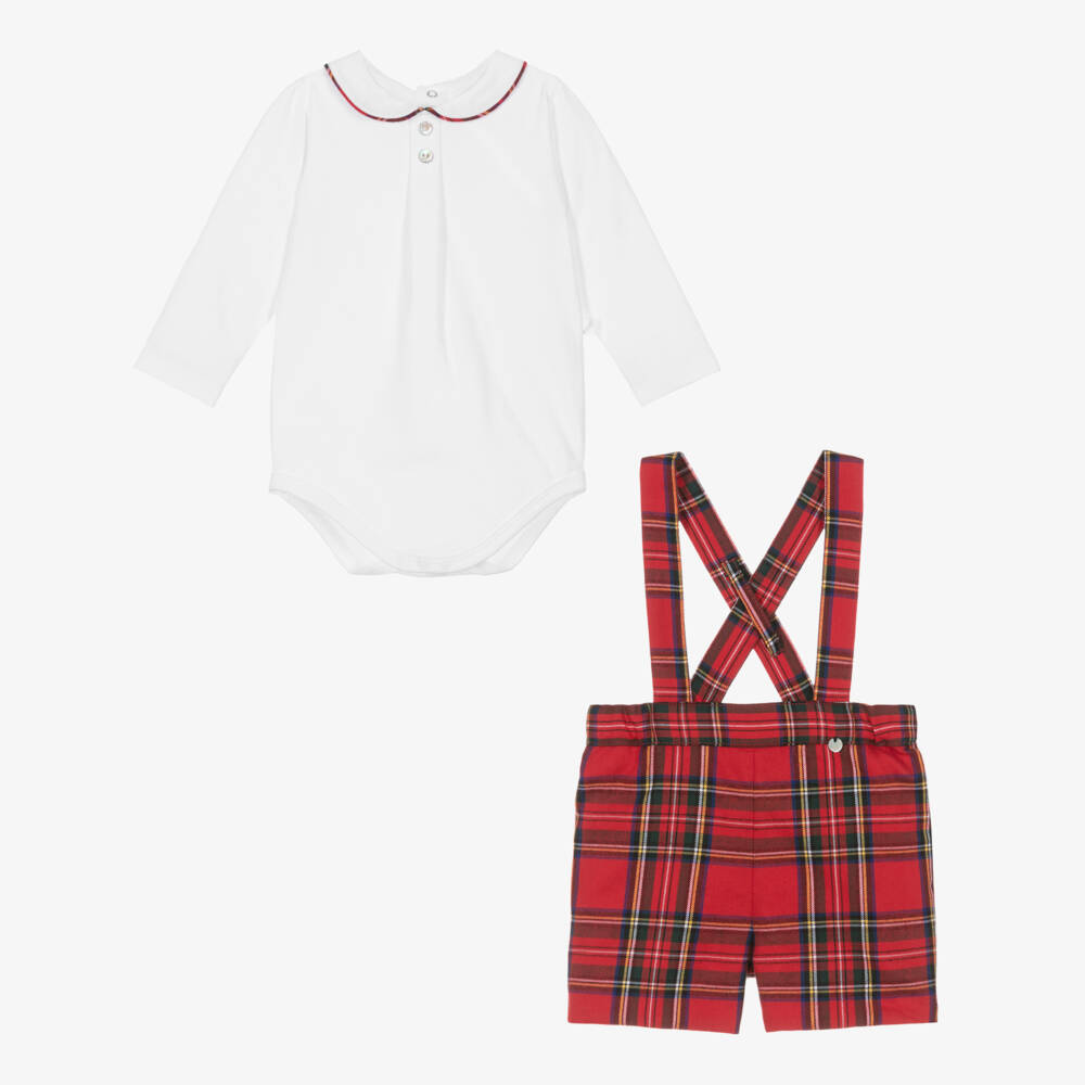 Pureté Du... Bébé-Boys White & Red Tartan Shorts Set | Childrensalon