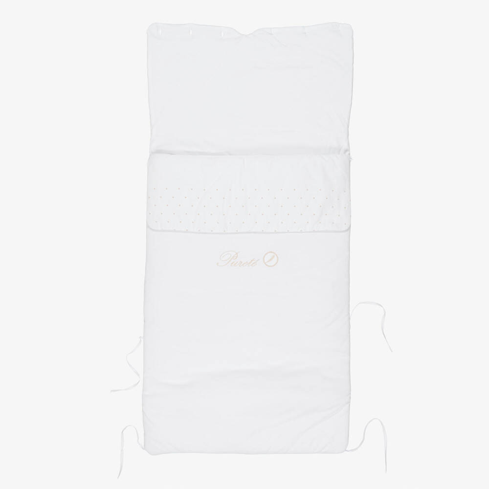 Pureté Du... Bébé-White Cotton Jersey Baby Nest with Beige Embroidery (90cm) | Childrensalon