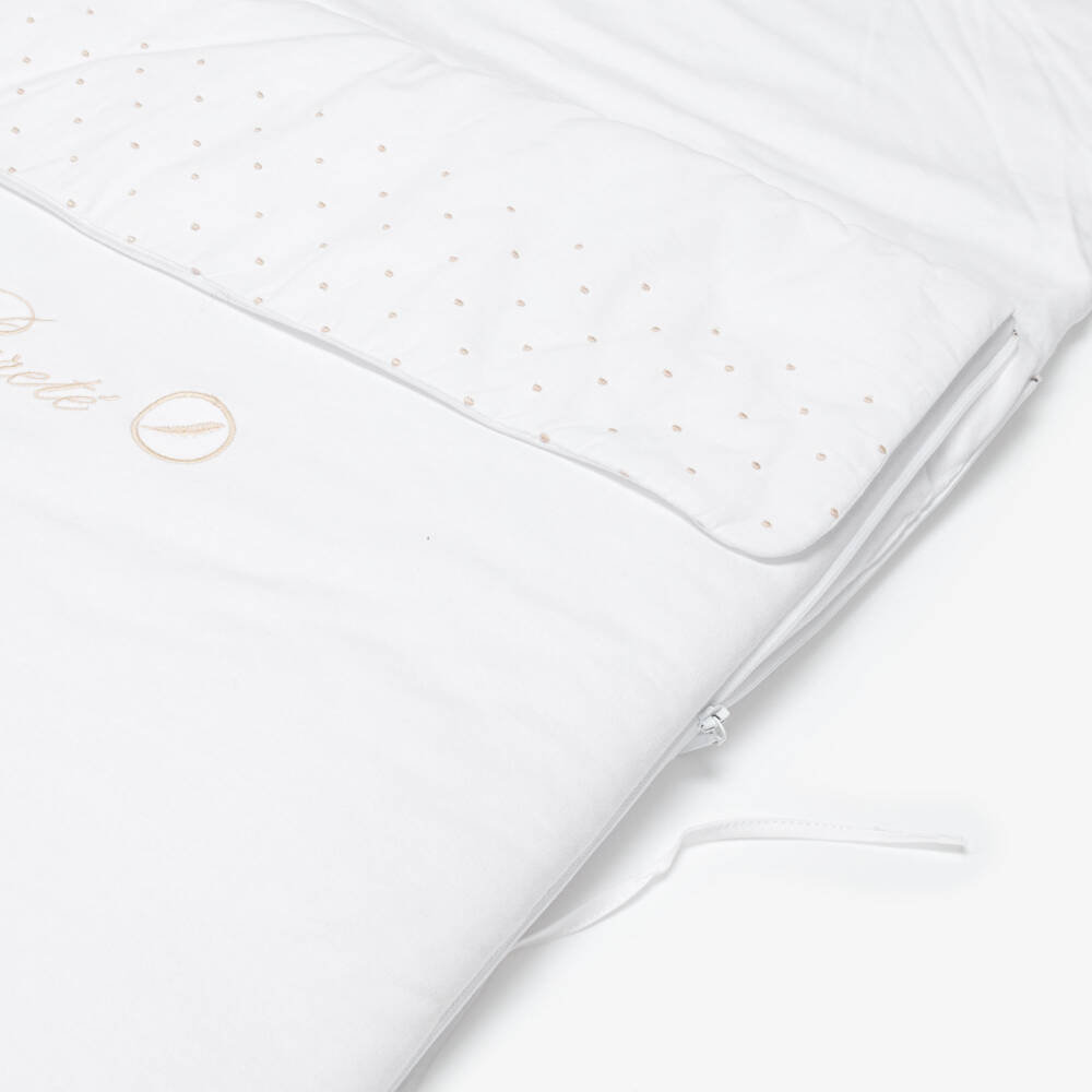 Pureté Du... Bébé-White Cotton Jersey Baby Nest with Beige Embroidery (90cm) | Childrensalon