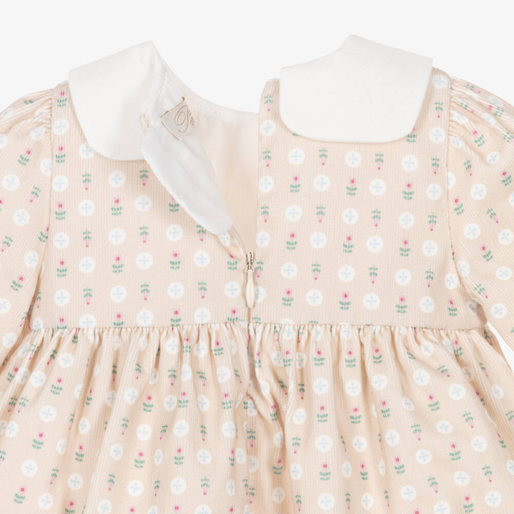 Pureté Du... Bébé-Girls Beige Corduroy Floral Patterned Dress | Childrensalon