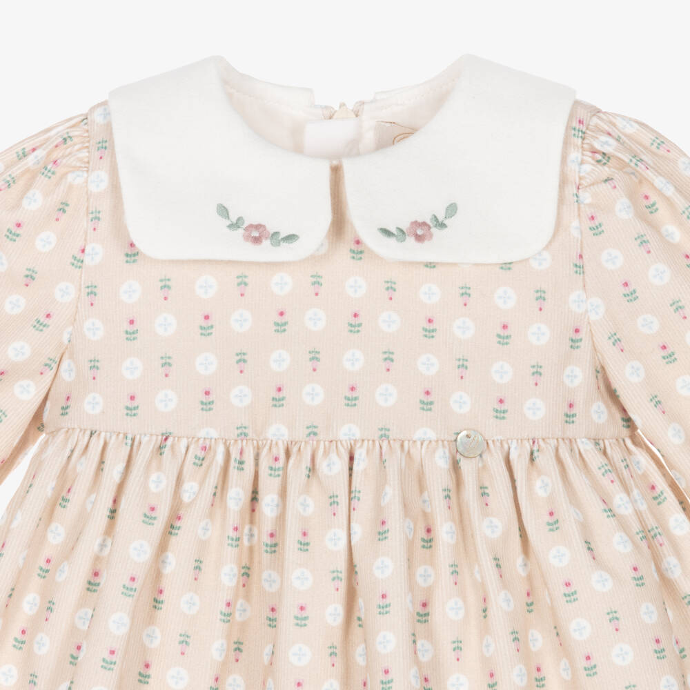 Pureté Du... Bébé-Girls Beige Corduroy Floral Patterned Dress | Childrensalon