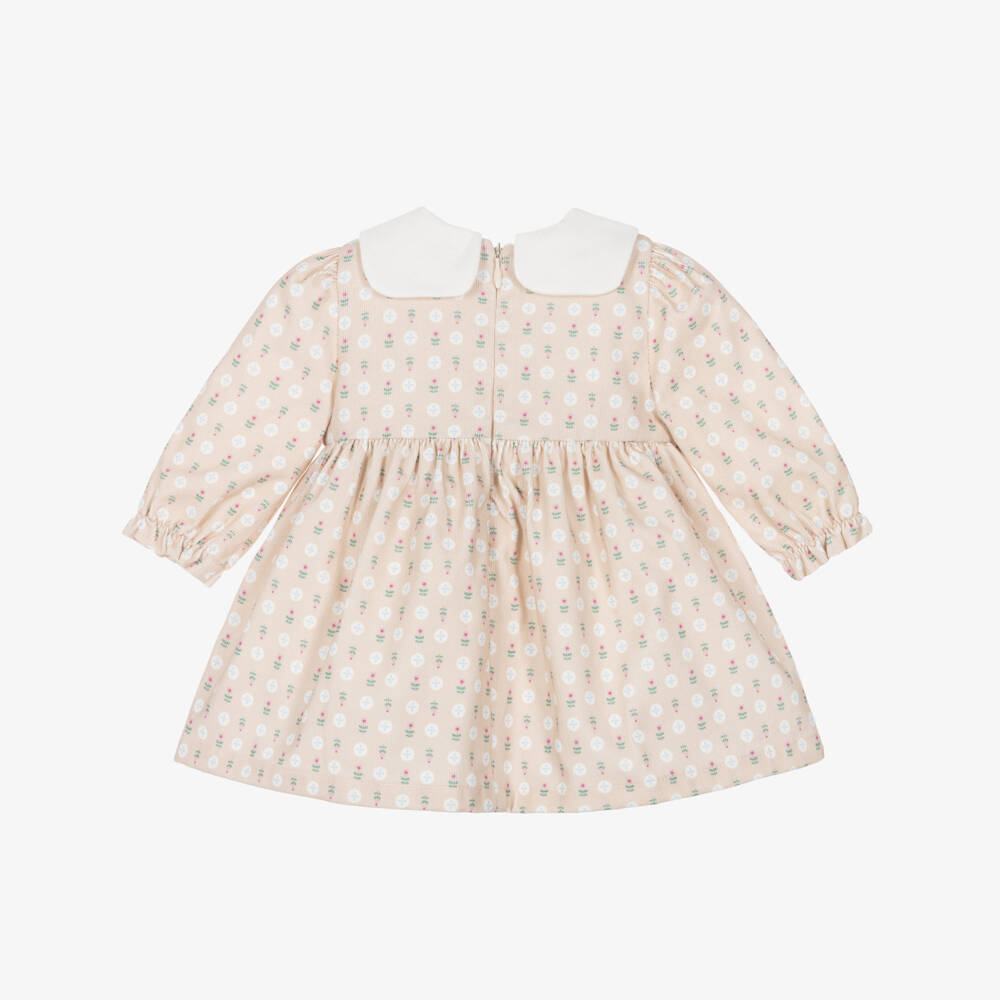 Pureté Du... Bébé-Girls Beige Corduroy Floral Patterned Dress | Childrensalon