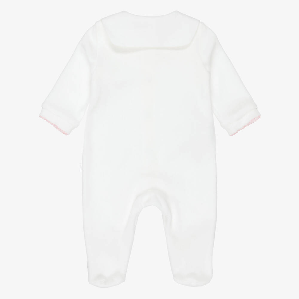 Pureté Du... Bébé-Girls Collared Babygrow in Ivory Velour | Childrensalon