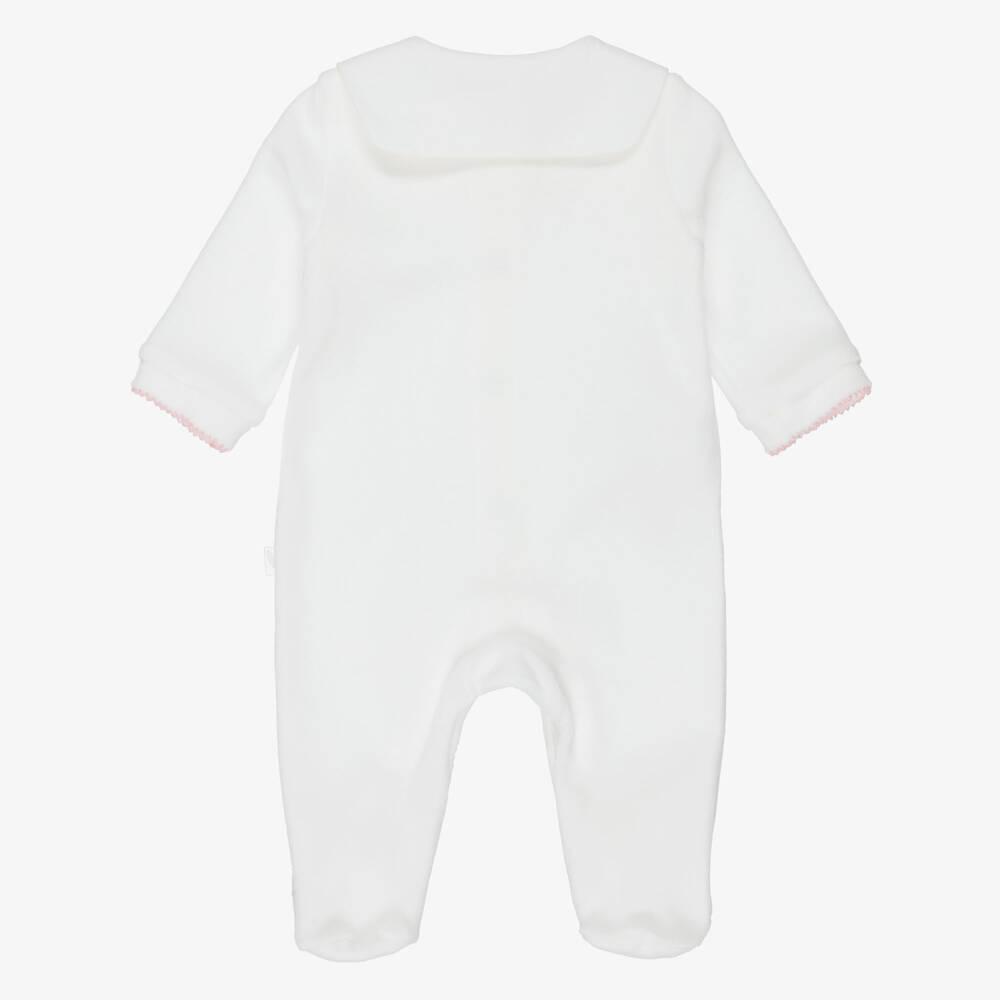 Pureté Du... Bébé-Girls Collared Babygrow in Ivory Velour | Childrensalon
