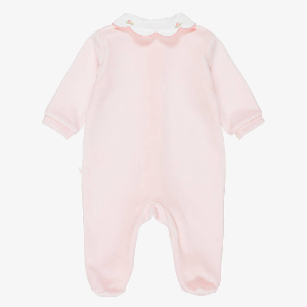Pureté Du... Bébé-Girls Collared Babygrow in Pale Pink Velour | Childrensalon