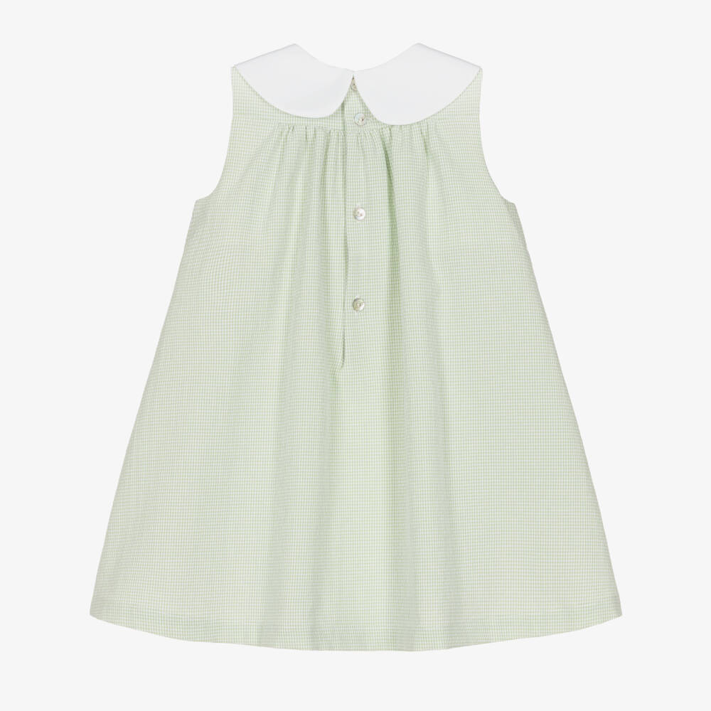 Pureté Du... Bébé-Girls Green Cotton Gingham Dress with Embroidered Lemons | Childrensalon
