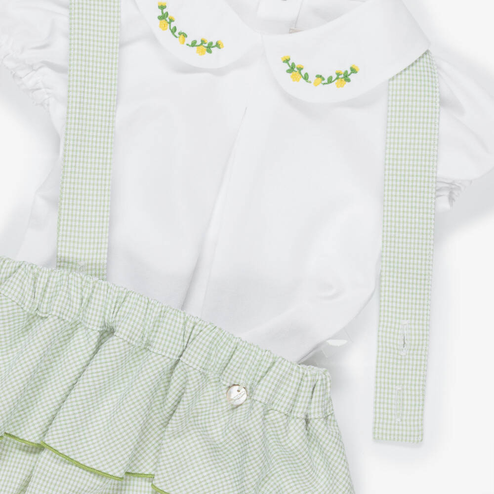 Pureté Du... Bébé-Girls Green Gingham Ruffled Shorts Set | Childrensalon
