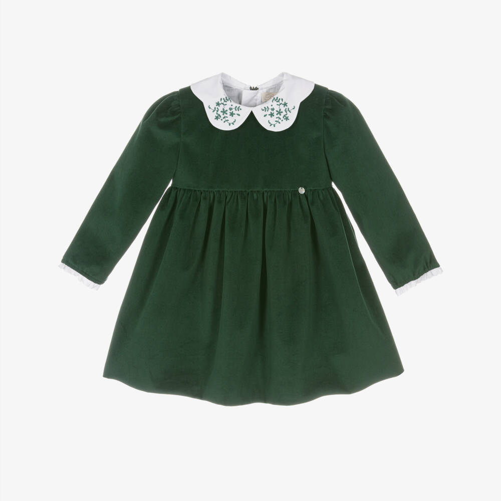 Pureté Du... Bébé-Girls Green Velvet Collared Dress | Childrensalon