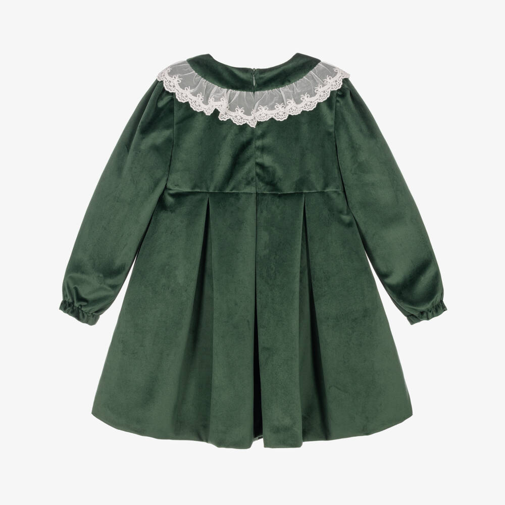 Pureté Du... Bébé-Girls Green Velvet Dress with Lace Collar | Childrensalon