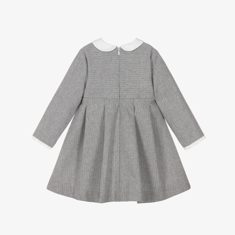 Pureté Du... Bébé-Girls Grey Dress with Ruffles & Embroidered Flowers | Childrensalon