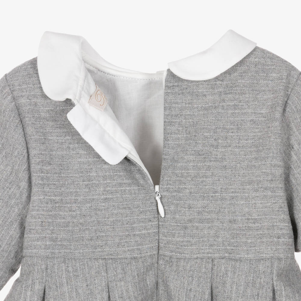 Pureté Du... Bébé-Girls Grey Dress with Ruffles & Embroidered Flowers | Childrensalon