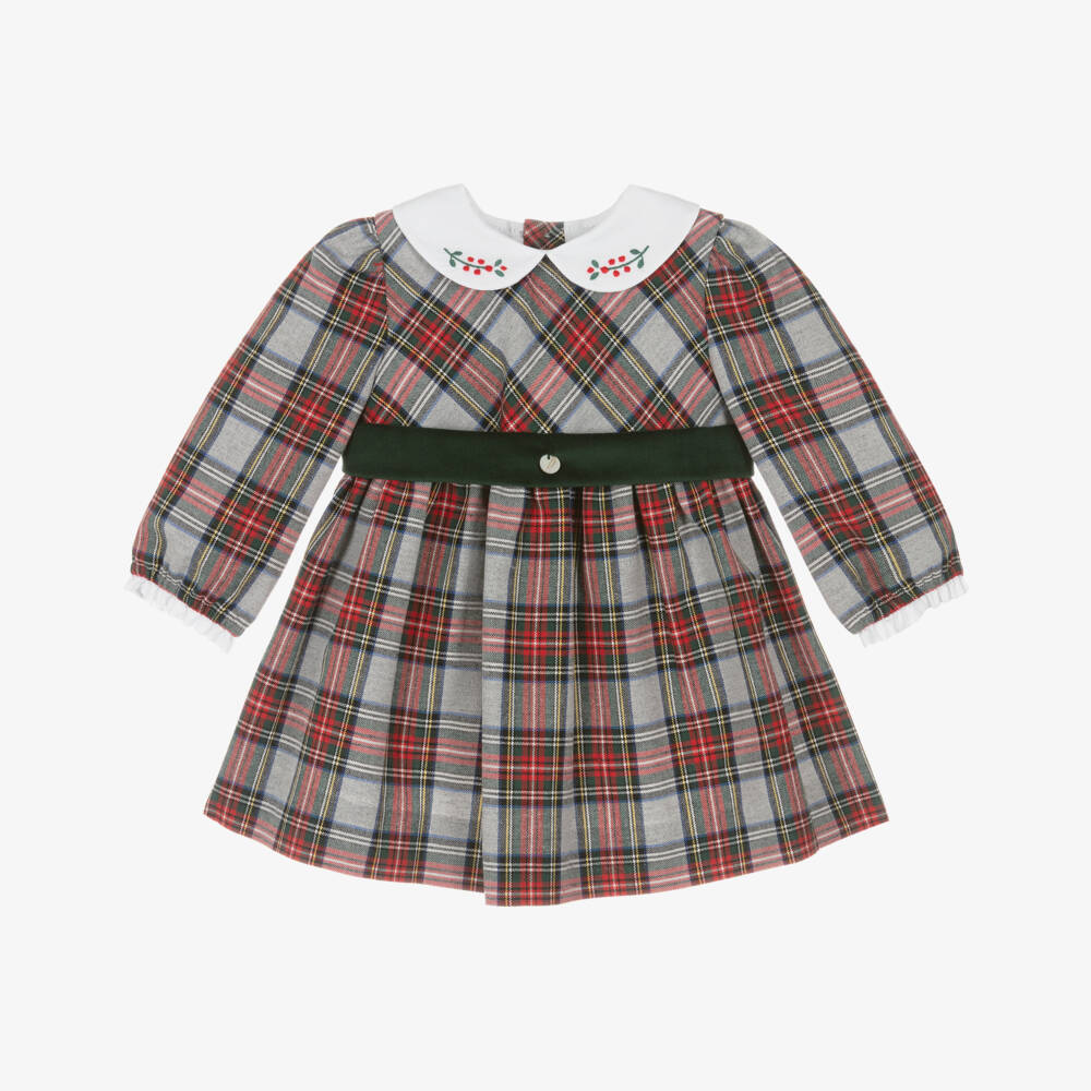 Pureté Du... Bébé-Girls Grey & Red Cotton Tartan Dress | Childrensalon