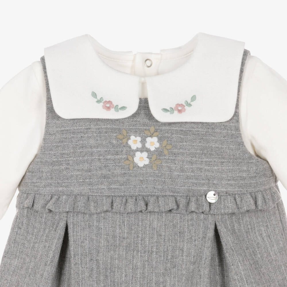 Pureté Du... Bébé-Girls Ivory & Grey Pinafore Dress Set | Childrensalon