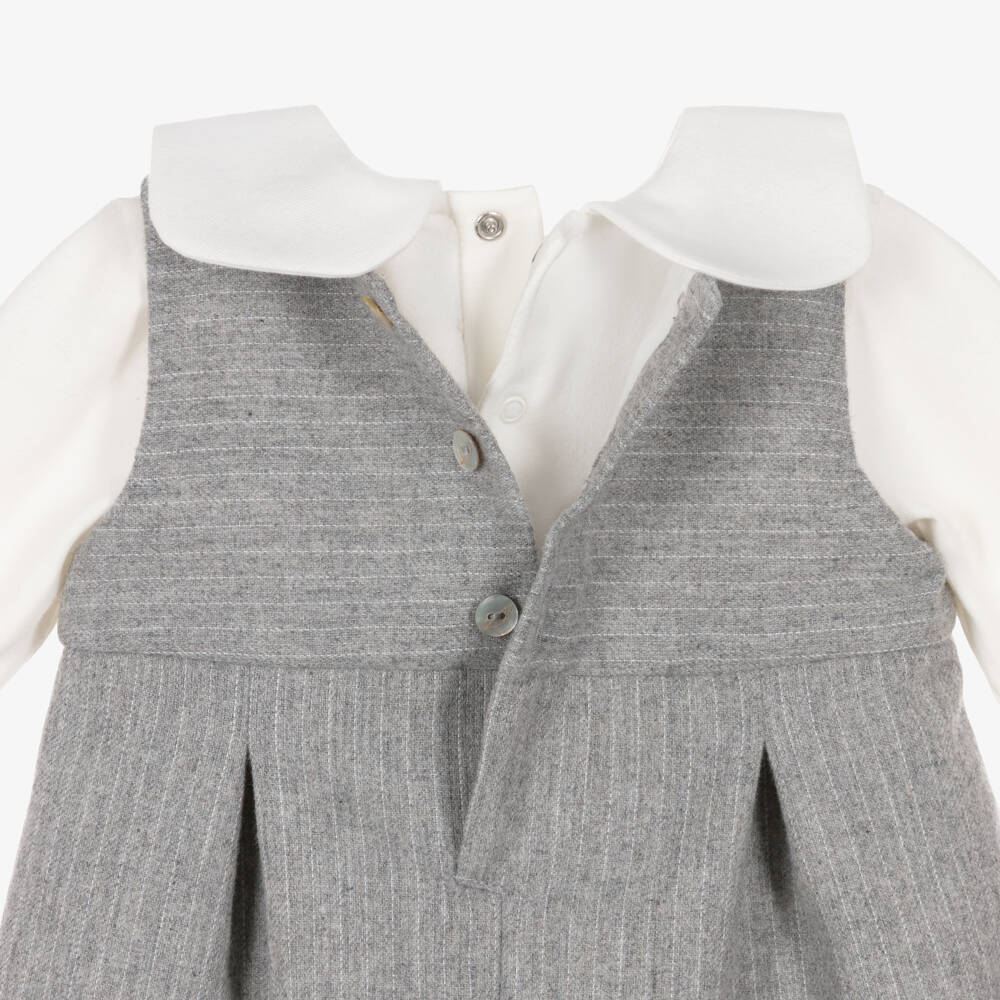 Pureté Du... Bébé-Girls Ivory & Grey Pinafore Dress Set | Childrensalon